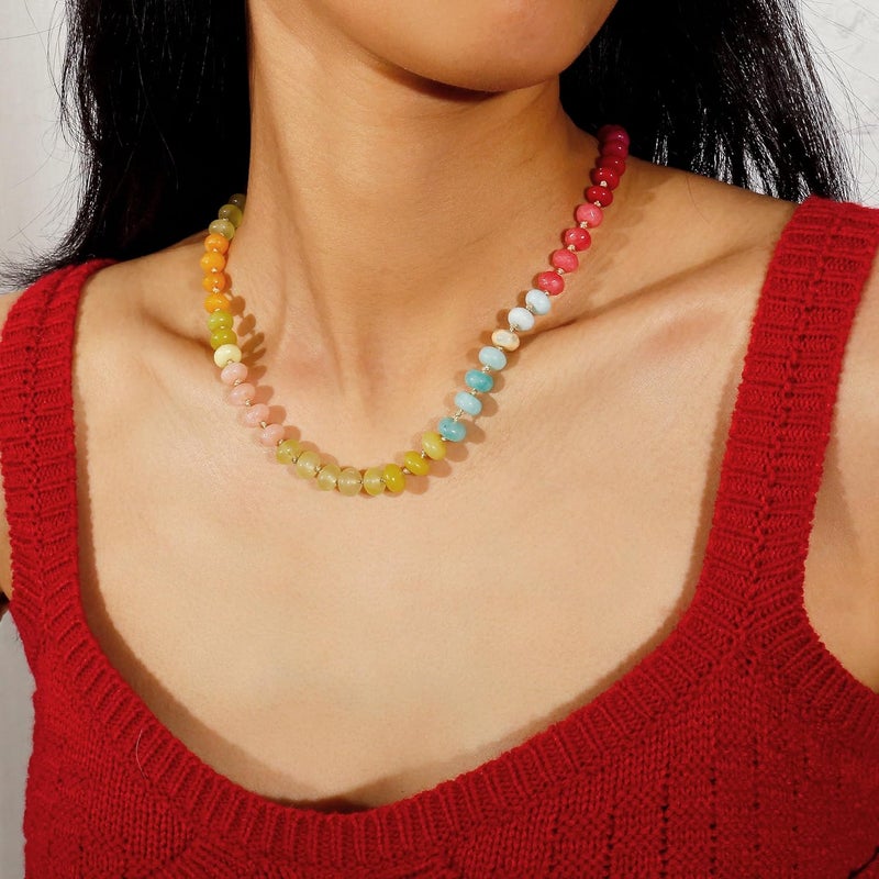 Badu Gemstone Beaded Necklace for Women Colorful Natural Stone Freshwater Pearl Surfer Beach Rainbow Necklace Jewelry Gift - Image 3